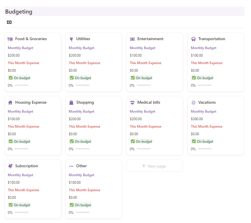 notion Budgeting